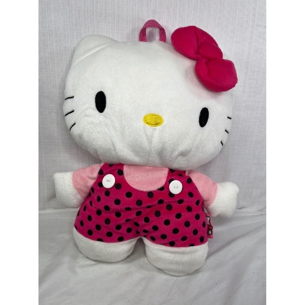 Hello Kitty Sanrio Plush Backpack Pink Polka Dot Jumpsuit FAB Starpoint 12 inch